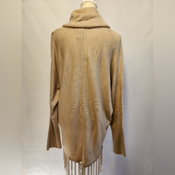 Kate & Mallory Sweater Poncho Cowl Neck Faux Wrap Oversized Fringe Relaxed Fit - Picture 5 of 10